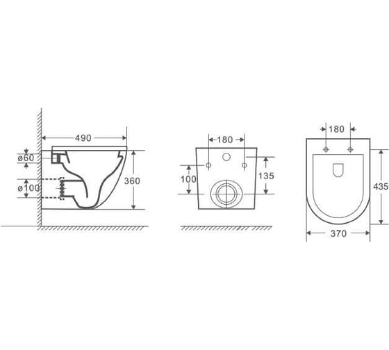 Подвесной унитаз D&K DK Matrix DT1396016 комплект, безободковый, 490х370х360 мм, сиденье микролифт, белый DS1391607