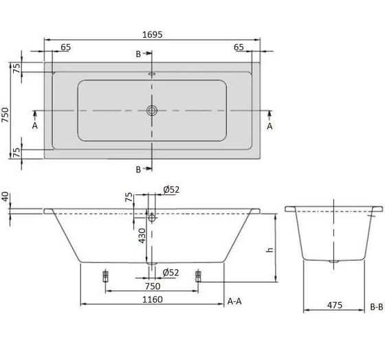 Акриловая ванна Villeroy & Boch targa plus duo 1700x750x430 мм uba170nes2v-01 00000091655