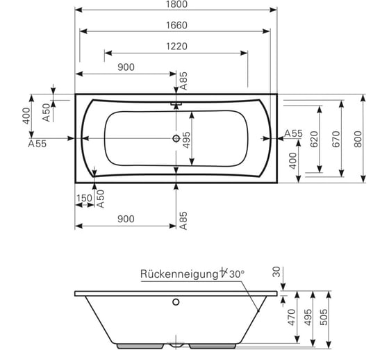 Ванна Mauersberger Jucunda 1800х800х470 мм, белый 1018000401