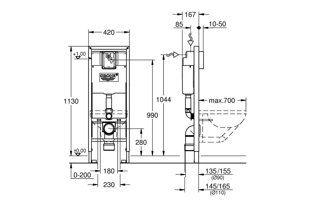 Система инсталляции для унитаза GROHE Rapid SL для людей с ...