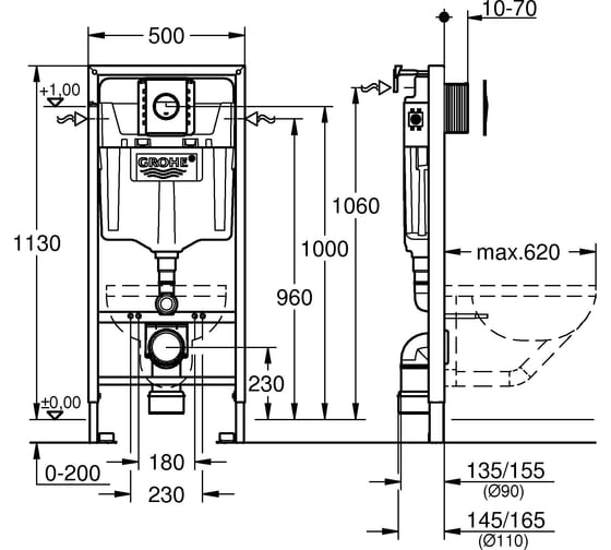 Система инсталляции для подвесного унитаза GROHE Rapid SL 39581000