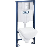 Система инсталляции GROHE Solido 4 в 1 с подвесным унитазом, сиденьем и панелью смыва 39467000