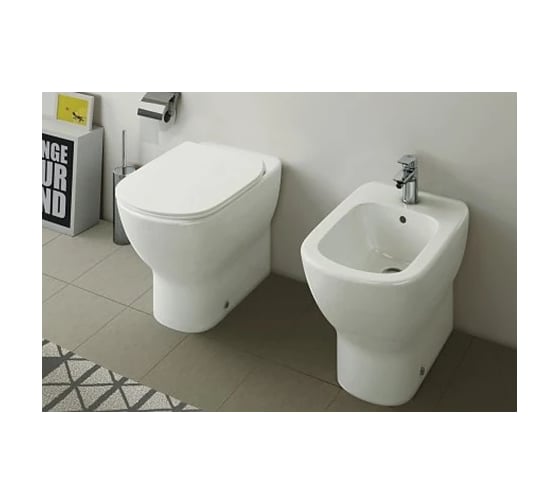 Напольное пристенное биде Ideal Standard T456901 tesi с отверстием под смеситель, с отверстием перелива, с крепежом 00000099637