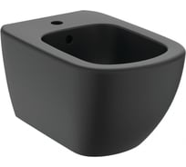 Подвесное биде Ideal Standard T3552v3 tesi с отверстием под смеситель, с отверстием перелива, с крепежом tt0299598 для скрытого монтажа, silk black черный матовый 00000095115