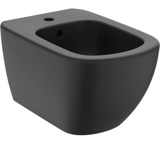 Подвесное биде Ideal Standard T3552v3 tesi с отверстием под смеситель, с отверстием перелива, с крепежом tt0299598 для скрытого монтажа, silk black черный матовый 00000095115