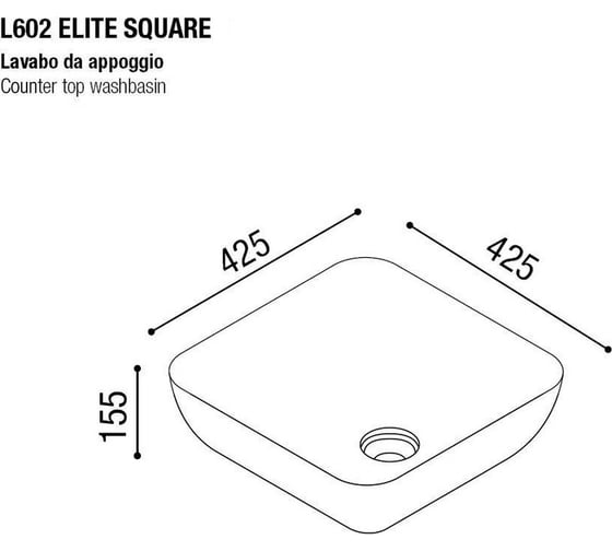 Накладная раковина AeT Italia aet elite square 43x43 см, без отверстия под смеситель, серый матовый, донный клапан серый матовый, свободный слив L602T0R0V0116