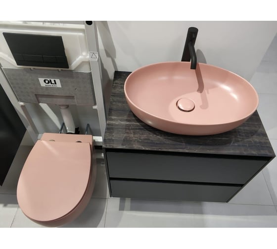 Накладная раковина AeT Italia Elite Oval 55,5x38,5 см цвет розовый матовый, с донным клапаном, свободный слив, цвет клапана розовый матовый L616T0R0V0142