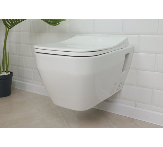Подвесной безободковый унитаз Quarter Bath cross grand с сиденьем термопласт, микр/л, л/съем, скр.монтаж, белый 70CG02001+0344