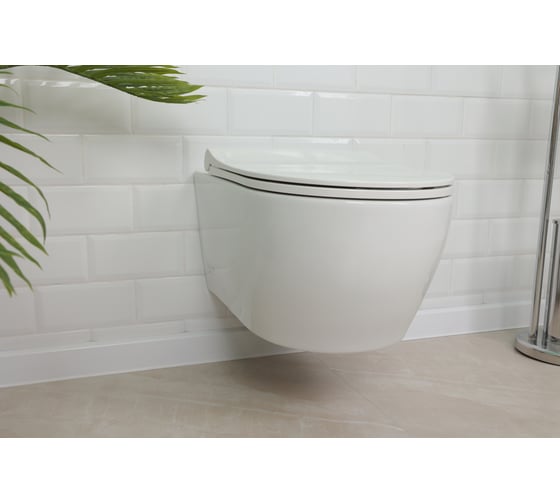 Подвесной безободковый унитаз Quarter Bath deep с сиденьем дюропласт, микр/л, л/съем, скр.монтаж, белый 70DE03054+30SCD.01.02.03