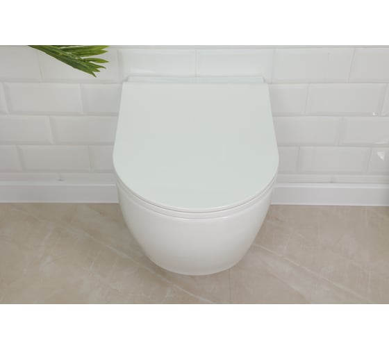 Подвесной безободковый унитаз Quarter Bath deep с сиденьем дюропласт, микр/л, л/съем, скр.монтаж, белый 70DE03054+30SCD.01.02.03