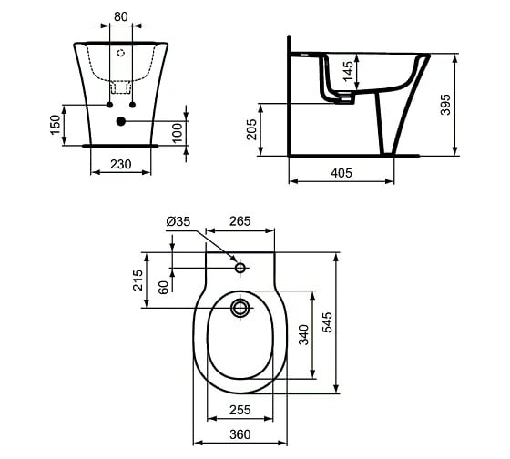 Напольное пристенное биде Ideal Standard E233401 connect air отверстие под смеситель, с крепежом 00000099640