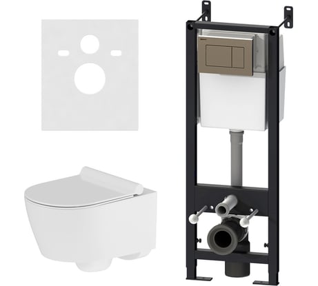 Инсталляция с клавишей глянцевый хром, с подвесным унитазом и безободковым сиденьем микролифт Damixa jupiter DX77.IS10151.1700