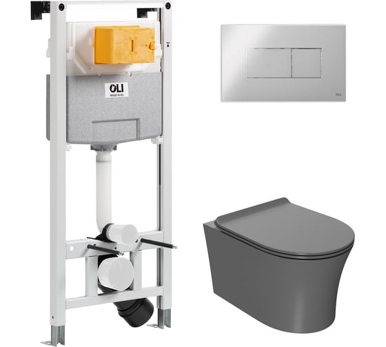 Сет Point инсталляцияoli 120 eco sanitarblock pneumatic + панель karisma, хром глянцевый + унитаз вега, серый матовый 879235pKA00+PN41711GM