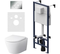 Инсталляция AM.PM с клавишей proc l глянцевый хром, с подвесным унитазом sense flashclean, с сидением м/лифт IS70151.741701