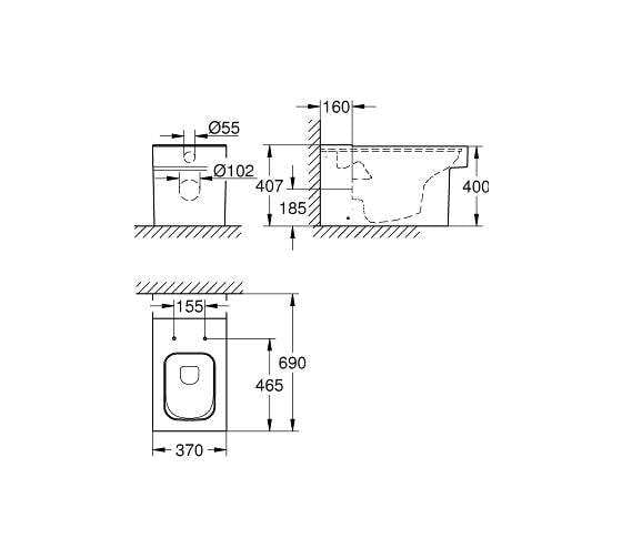 Напольный безободковый унитаз Grohe Cube Ceramic универсальный выпуск, без бачка и сиденья, альпин-белый 3948400H