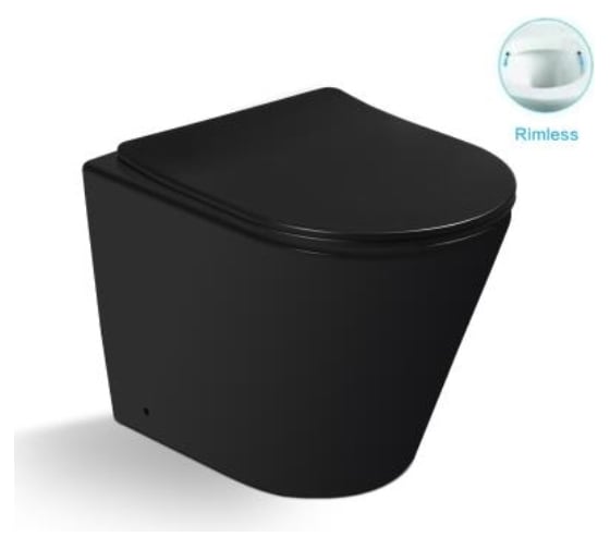 Приставной безободковый унитаз Santi Line матовый чёрный, сиденье микролифт SL-5020MB