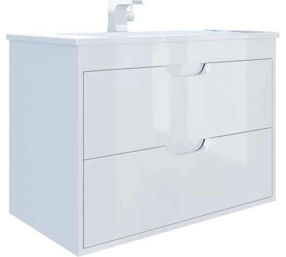 Тумба с раковиной для ванной Uperwood Modul 80 см, подвесная, глянцевая, белая 393020559