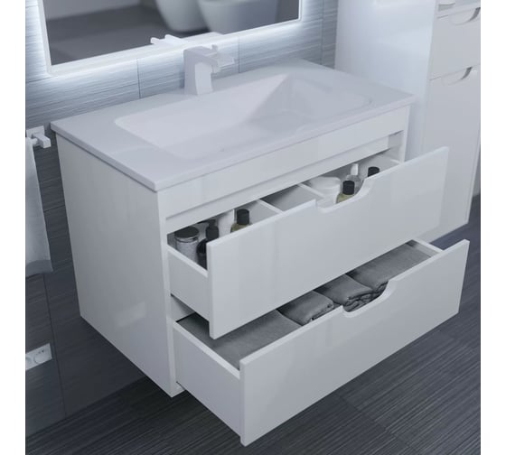 Тумба с раковиной для ванной Uperwood Modul 80 см, подвесная, глянцевая, белая 393020559