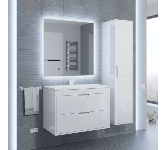 Тумба с раковиной для ванной Uperwood Modul 80 см, подвесная, глянцевая, белая 393020559