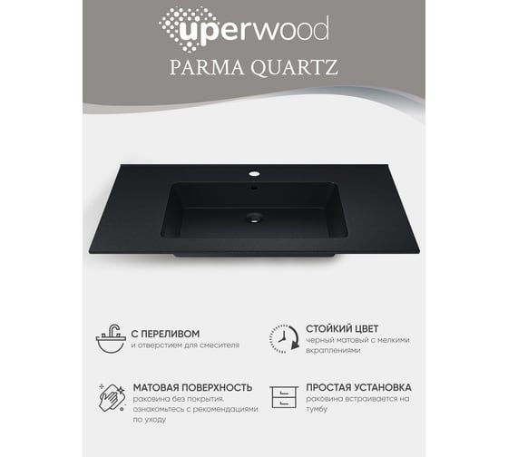 Полувстраиваемая раковина для ванной Uperwood Parma Quartz 85 см, черная матовая, космос 291003011
