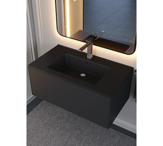 Полувстраиваемая раковина для ванной Uperwood Parma Quartz 85 см, черная матовая, космос 291003011