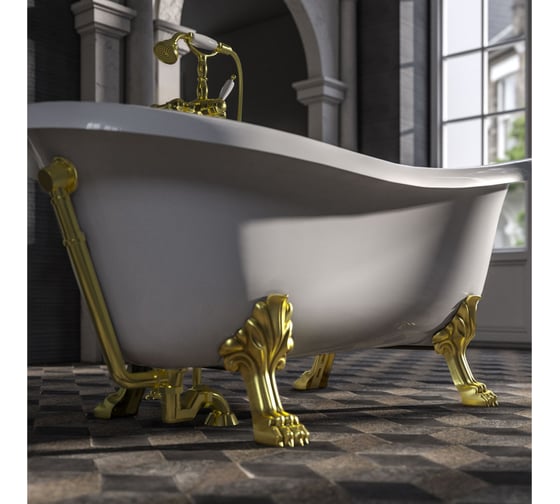 Ванна Migliore MARKIZA 185x82xH74 см, на лапах "LEONE" LUX, белая, слив/перелив золото 31876