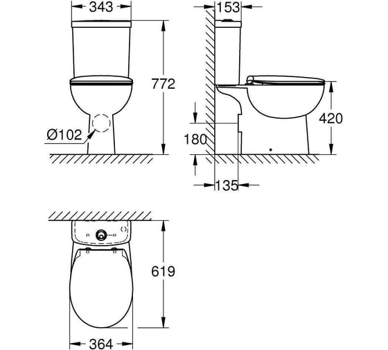 Напольный унитаз Grohe Bau Ceramic с бачком и сиденьем, альпин-белый 39604000