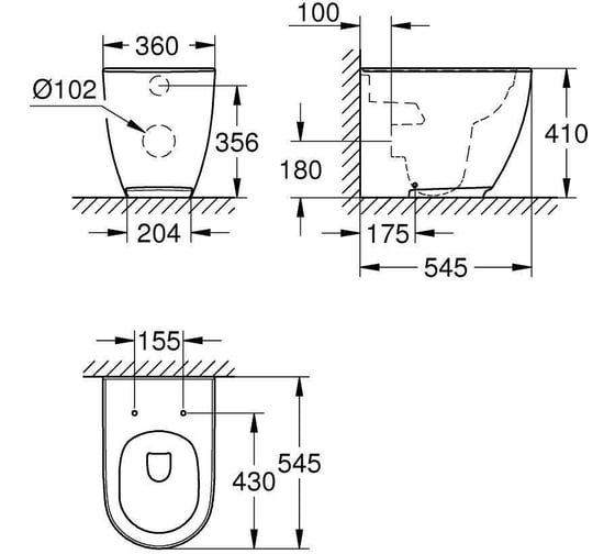 Приставной напольный унитаз Grohe Essence Ceramic альпин-белый 3957300H