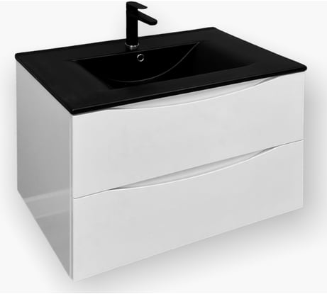 Тумба подвесная 80см белая глянцевая Куб BOND с чёрной раковиной S05-808 T01800-S05B
