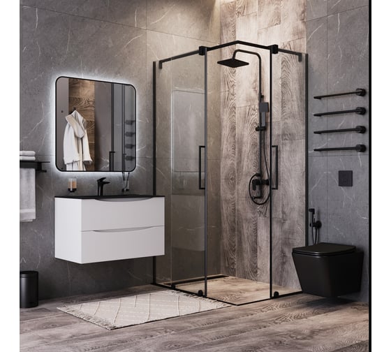 Тумба подвесная BOND Cube 80см белая матовая с чёрной матовой раковиной S05-808 T01805-S05B