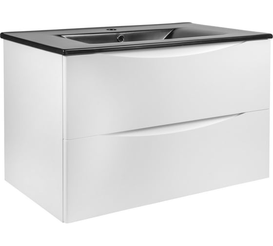 Тумба подвесная BOND Cube 80см белая матовая с чёрной матовой раковиной S05-808 T01805-S05B