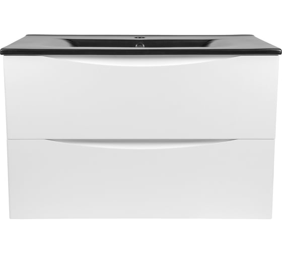 Тумба подвесная BOND Cube 80см белая матовая с чёрной матовой раковиной S05-808 T01805-S05B