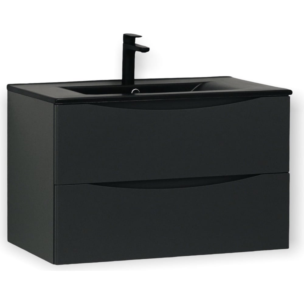 Тумба подвесная BOND Cube 80см темно-серая с черной раковиной T01807 ...