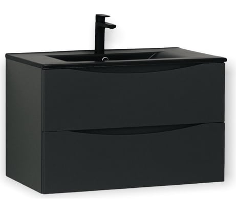 Тумба подвесная 80см темно-серая Куб BOND с черной раковиной T01807-S05B