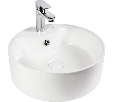 Раковина накладная керамическая круглая 41х41х15см белая с переливом и отверстием под смеситель S03-410