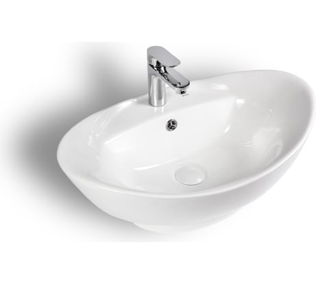 Раковина накладная овальная BOND 59х39х20,5см керамическая белая с переливом и отверстием под смеситель S15-590