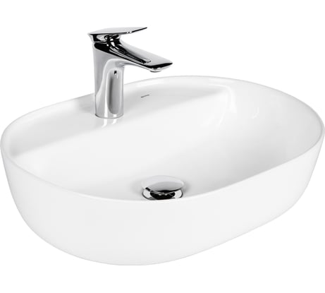 Накладная керамическая овальная Раковина BOND 50х39х13,5см белая с отверстием под смеситель S01-500