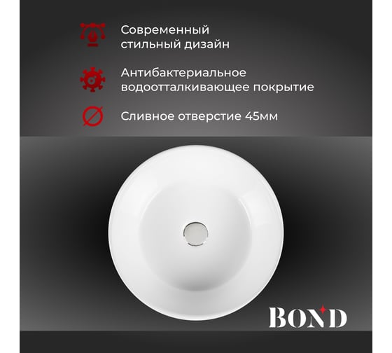 Раковина BOND накладная круглая 39х39х15см белая S53-390