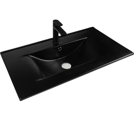 Раковина встраиваемая прямоугольная BOND 81х46х17см керамическая черная матовая с переливом S05-808