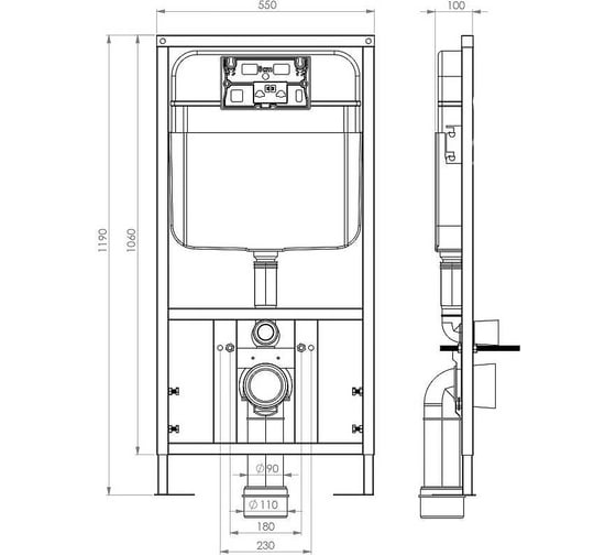 Инсталляция с кнопкой Santi Line (чёрная матовая, квадратная) SL-04