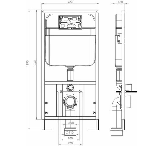 Инсталляция с кнопкой Santi Line (черная матовая, овальная) SL-03