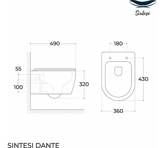 Подвесной унитаз Sintesi безободковый DANTE с крышкой-сиденьем дюропласт, микролифт SIN-TS-DNT-191