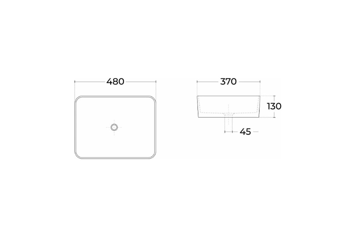 Накладная раковина Sintesi белая 480x370x130, без отверстия под смеситель  SIN-LVB-APP-401