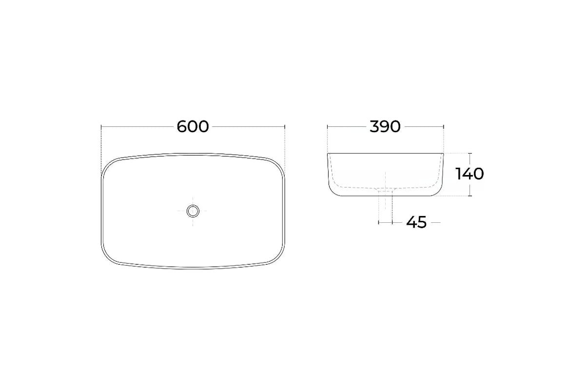 Накладная раковина Sintesi белая 600x390x140, без отверстия под ...