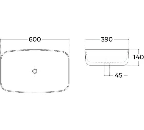 Накладная раковина Sintesi белая 600x390x140, без отверстия под смеситель SIN-LVB-APP-405