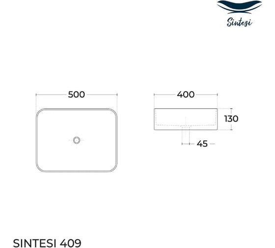 Накладная раковина Sintesi белая 500x400x130, без отверстия под смеситель SIN-LVB-APP-409