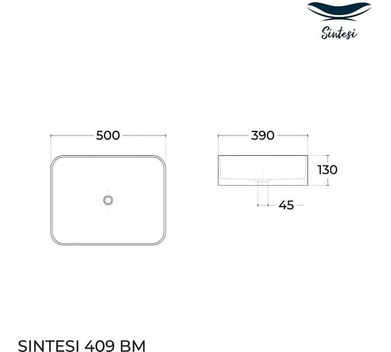 Накладная раковина Sintesi черная матовая 500x390x130, без отверстия под смеситель SIN-LVB-APP-409BM