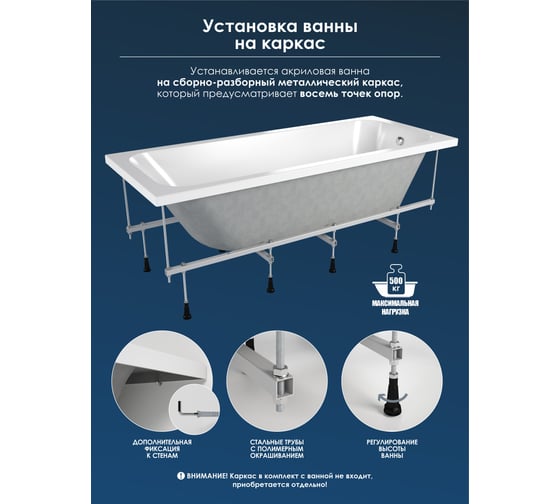 Акриловая ванна МетаКам Strict 1700х700 мм, монтажный пакет 4650208865022