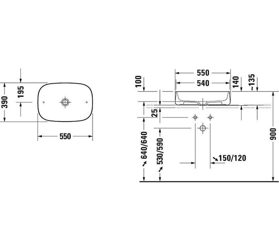 Раковина DURAVIT 2373551379 ZENCHA 550x390 мм, шлифованная, без перелива, сливной клапан с керам. крышкой, вкл.крепление, Anthrazit Matt 00000128372