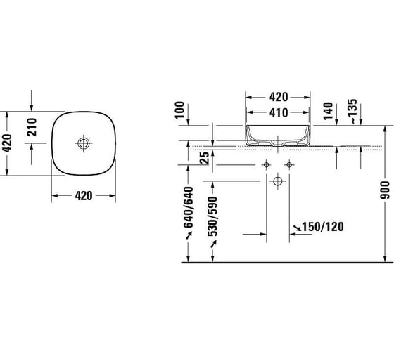 Раковина DURAVIT 2373421379 ZENCHA 420x420 мм, шлифованная, без перелива, сливной клапан с керамич. крышкой, вкл.крепление, Anthrazit Matt 00000128369